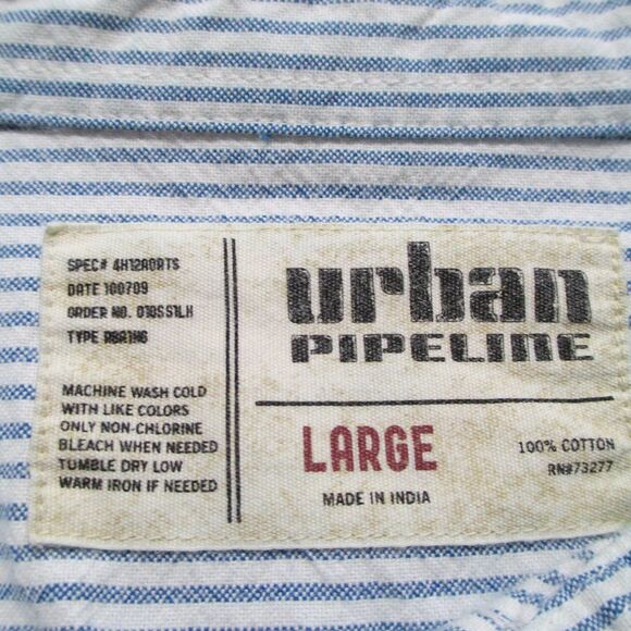 Men's Urban Pipeline Blue and White Striped Button-Down Shirt Size L - Picture 7 of 12